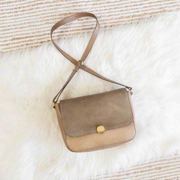 MADEWELL ABROAD SHOULDER BAG FADED BIRCH GENUINE SUEDE & LEATHER